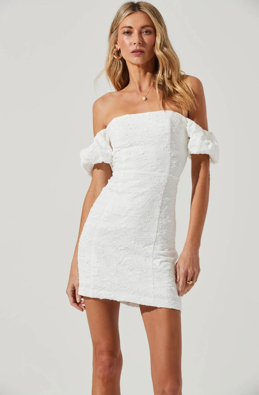 Raina Off Shoulder Crinkle Mini Dress - Redstitch