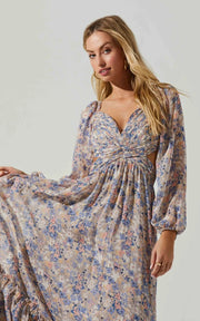 Kammy Floral Open Back Strappy Long Sleeve Maxi Dress