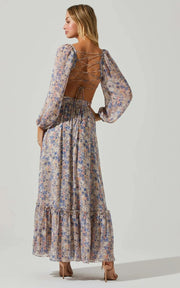 Kammy Floral Open Back Strappy Long Sleeve Maxi Dress