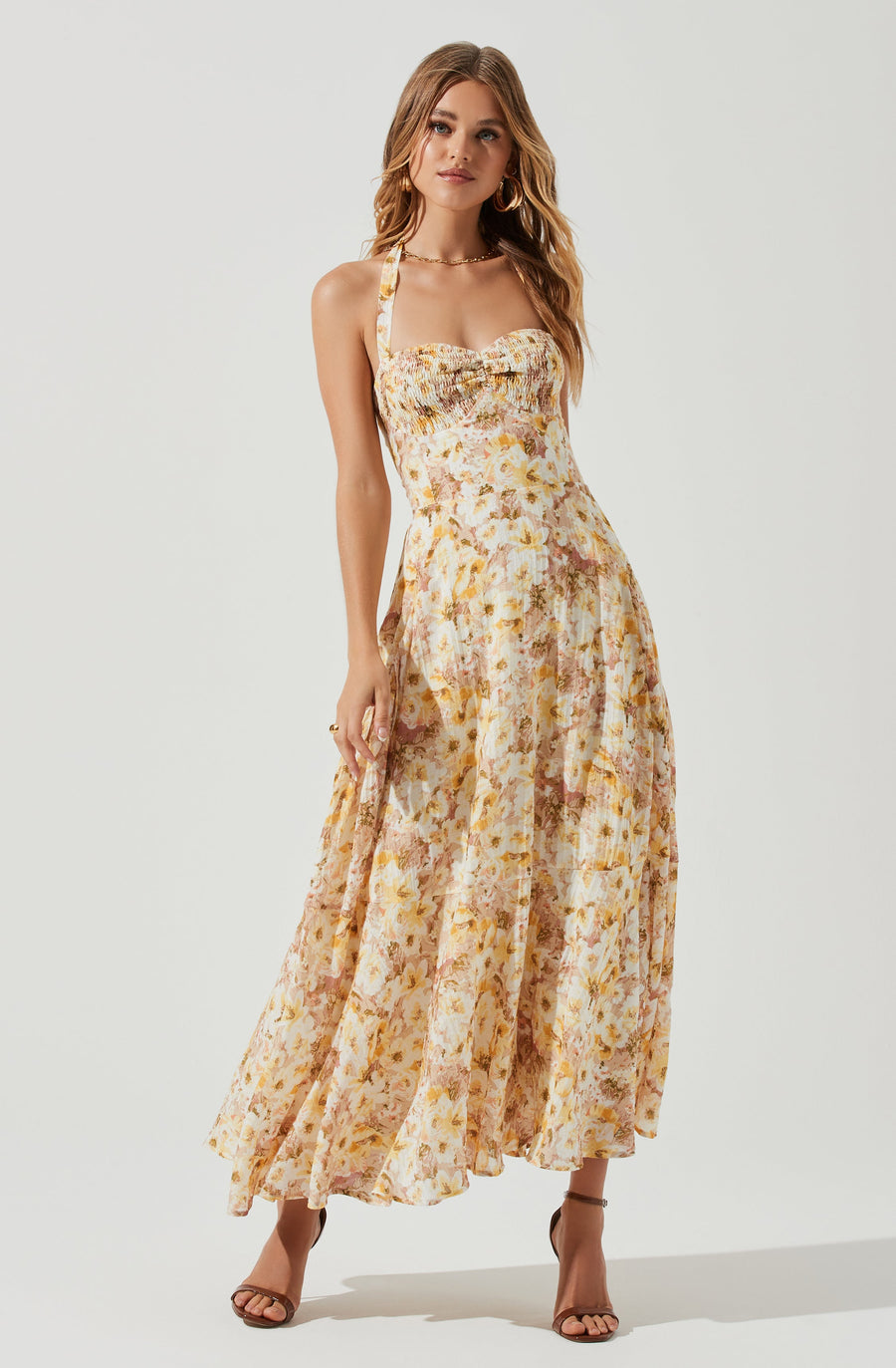 Mariella Floral Halter Midi Dress - Redstitch