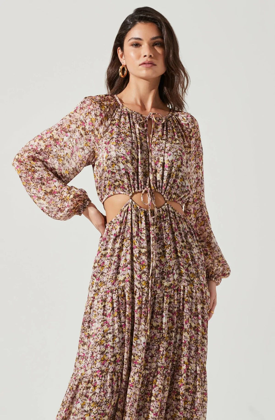 Freya Floral Cutout Midriff Maxi Dress - Redstitch