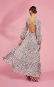 Kammy Floral Open Back Strappy Long Sleeve Maxi Dress